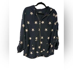 Style & Co. Navy Memorial or 4th of July Hoodie with White Distressed Stars - 0X